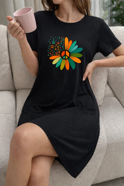 Pink Sky Plus Size Women's Short Sleeve Crew Neck T-Shirt Dress Nightgown