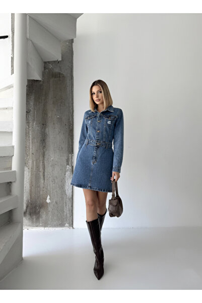 Your Shine LAZER YIRTIK KISA KOT ELBİSE