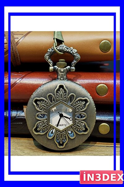 İN3DEX Nostalgic Pocket Watch with Floral Pattern and Chain Model