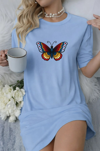 Pink Sky Rochie tricou cu mânecă scurtă pentru femei de mărime mare, cu decol...