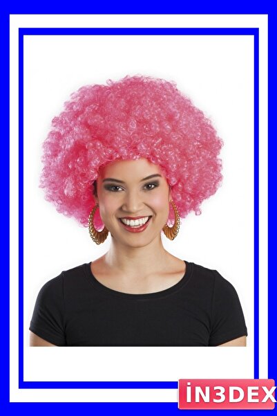 İN3DEX شعر مستعار مجعد على طراز أفرو للحفلات باللون الوردي
