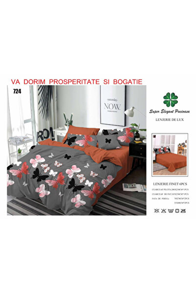 ANATOLIATEKSTILE Finet Bed Linen 6 Pieces, Complete Matrimonial Set, Modern M...