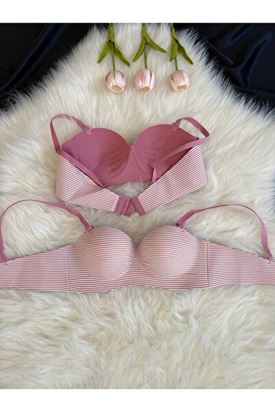 Hirazenmoda Women's Laser Cut Hand-Supported Colorful Striped Bra