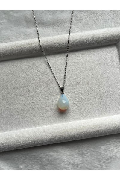 Pel Design Drop Opal Stone Steel Necklace Handmade