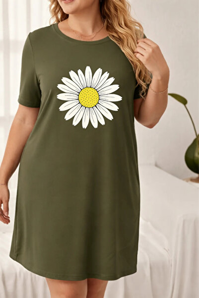 Pink Sky Rochie tricou cu mânecă scurtă pentru femei de mărime mare, cu decol...