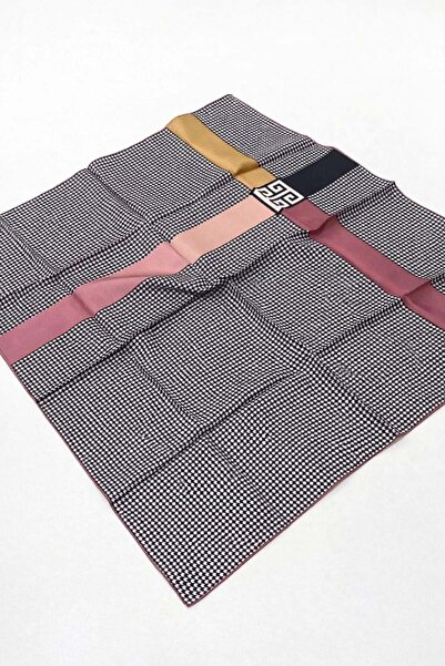 Vissona Eșarfă de mătase Tivil IST 9387 Pudra - Model geometric cu trandafir ...