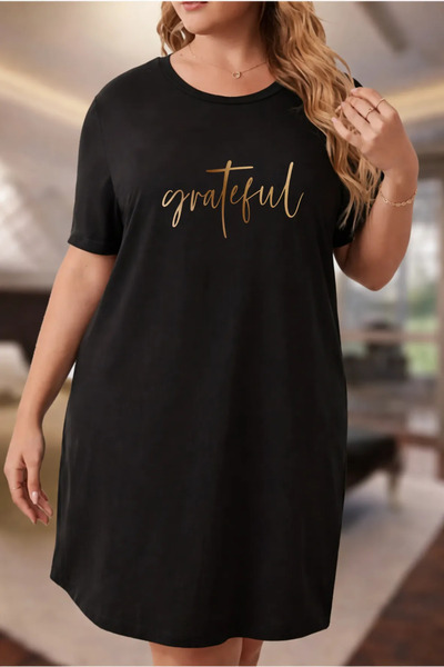 Pink Sky Дамска нощница с къс ръкав и кръгло деколте, големи размери