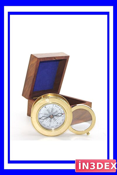 İN3DEX Brass Compass Navigation Tool in Wooden Box
