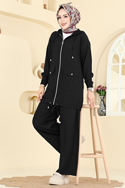 ModaMerve Kapüşon Detaylı Pantolonlu Takım 3258HBS856-MS Siyah