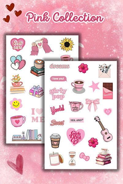 birikiyedi 2 Sheets Pink/Pink Collection Sticker Set/Suitable for Bullet Jour...