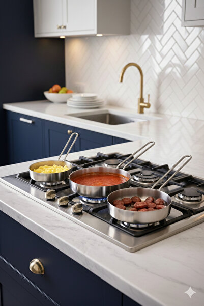 MAKRİ HOME 3-Piece Compact Steel Pan Set – (12 Cm, 14 Cm, 16 cm)