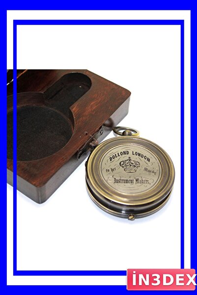 İN3DEX منتج زخرفي من البوصلة النحاسية المنقوشة في صندوق خشبي