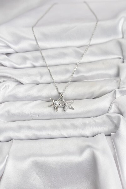 BSRE قلادة نسائية فضية اللون على شكل نجم البحر مرصعة بحجر الزركون (فولاذ 316L)