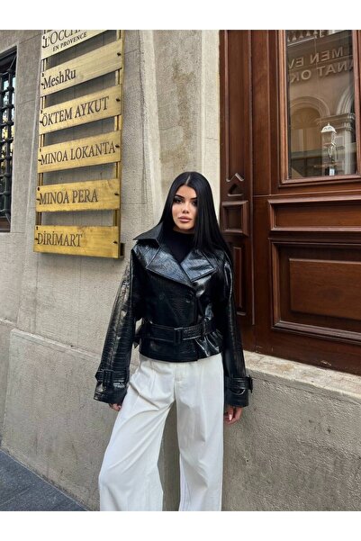 Vera Croco Desenli Deri Ceket – Astarlı Şık Tasarım