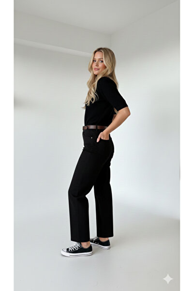 rimas Women's Black High Waist Stretch Fabric Baggy Fit Jean Black