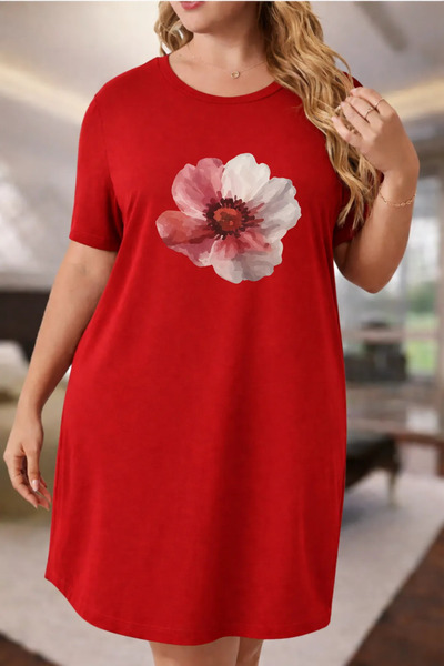 Pink Sky Rochie tricou cu mânecă scurtă pentru femei de mărime mare, cu decol...