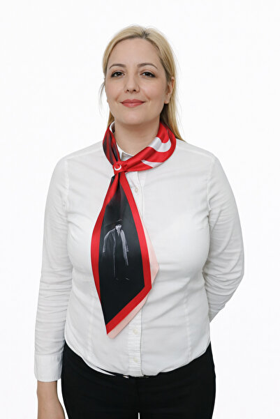 moda nokta Ataturk Silhouette and Signed Tie-Style Neck Scarf