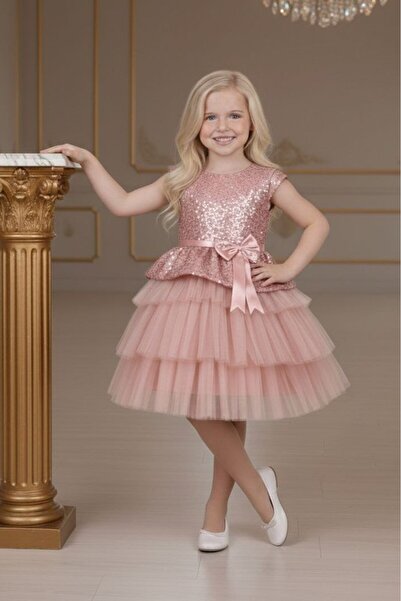 ABİYEKİDS Pulpayetli Katkat Tarz Çocuk Abiye Elbise ABY247