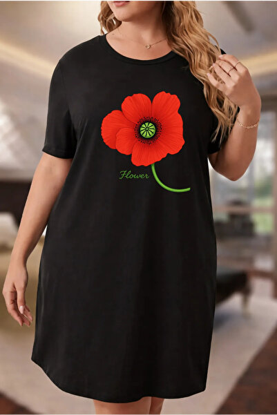 Pink Sky Rochie tricou cu mânecă scurtă pentru femei de mărime mare, cu decol...