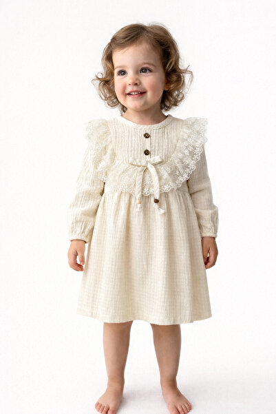 Laria Müslin Robası Dantel Fırfırlı Kız Bebek Çocuk Elbise
