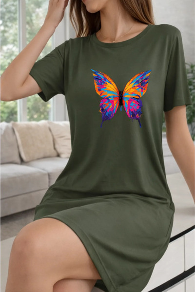 Pink Sky Rochie tricou cu mânecă scurtă pentru femei de mărime mare, cu decol...