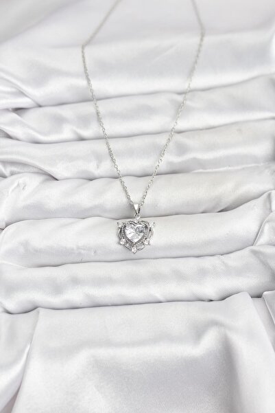 BSRE Silver Color Heart Figured Zircon Stone Women's Necklace (316L Steel)
