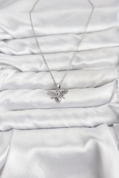 BSRE قلادة نسائية فضية اللون مرصعة بحجر الزركون (فولاذ 316L)