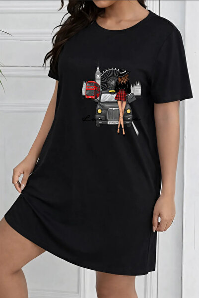 Pink Sky Γυναικείο κοντομάνικο μπλουζάκι με λαιμόκοψη σε μεγάλο μέγεθος Νυχτικό