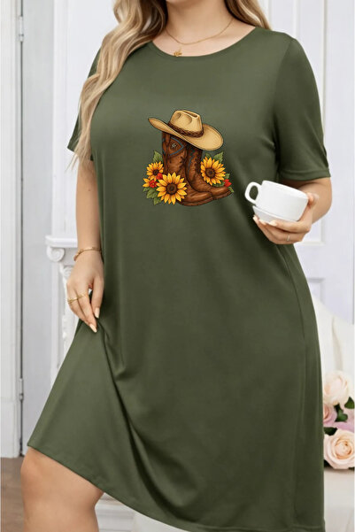 Pink Sky Plus Size Women's Short Sleeve Crew Neck T-Shirt Dress Nightgown