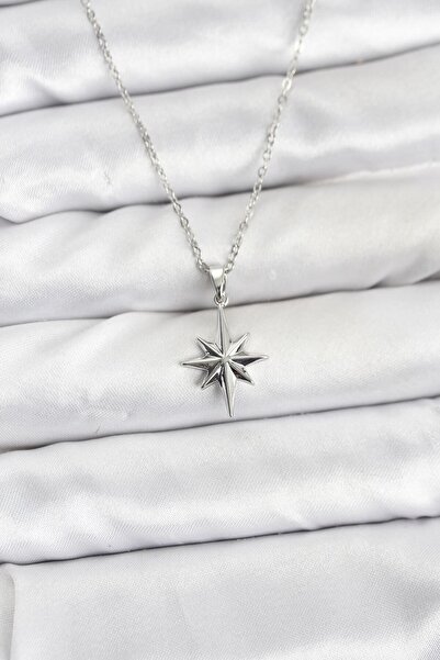 Nehir 316L Steel Chain Silver Color Polar Star Model Women's Necklace Valenti...