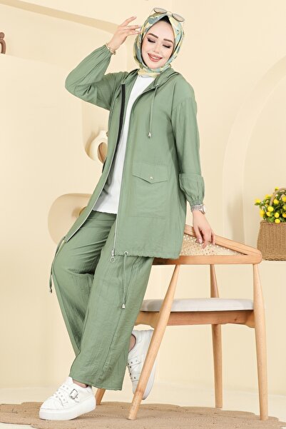 ModaMerve Kapüşon Detaylı Pantolonlu Takım 3258HBS856-MS Çağla