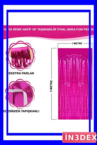 İN3DEX Metalized Fringed Decoration Curtain Fuchsia Color 1X2 Meters