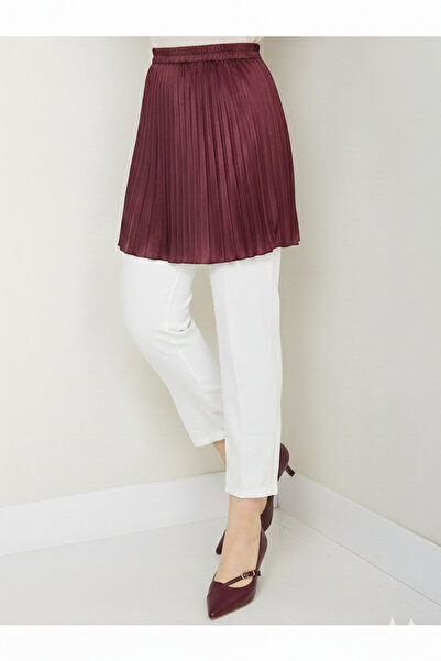 MaxiMor Women's Burgundy Color Satin Fabric Elastic Pleated Skirt Underwear P...