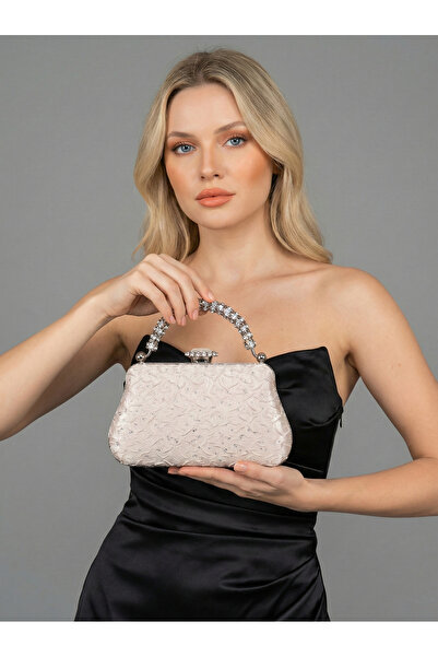 Biçanta Special Design Skin Color Wrinkled Stone Satin Chain Handle Women's E...