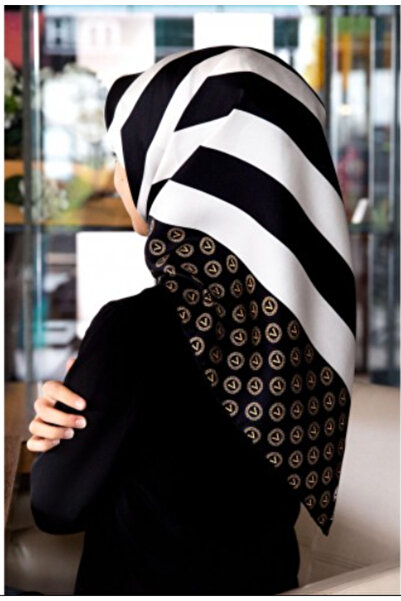 Vissona Eșarfă de mătase cu model Tivil IST 5139 - 0001 - 0003 Negru - Crem