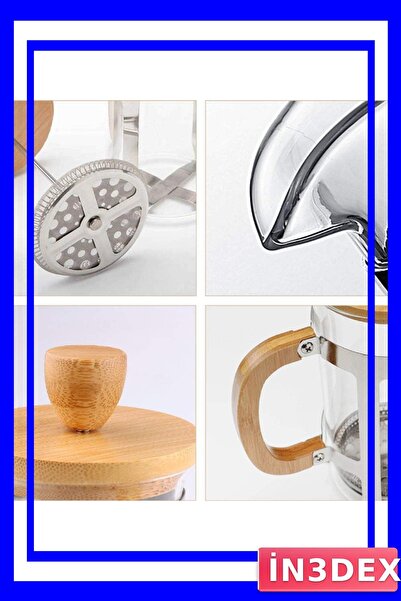 İN3DEX وعاء زجاجي للتحضير سعة 350 مل مع مقبض خشبي