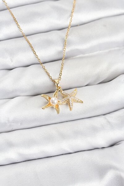 Clariss YRTCL 316L سلسلة فولاذية ذهبية اللون على شكل نجم البحر موديل زركون ست...