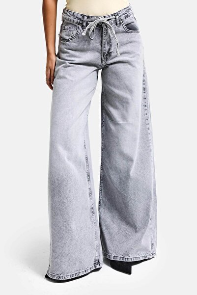 it's basic Women's Gray 4S5-12 Palazzo Fit Lace-Up 100% Cotton Denim Jeans