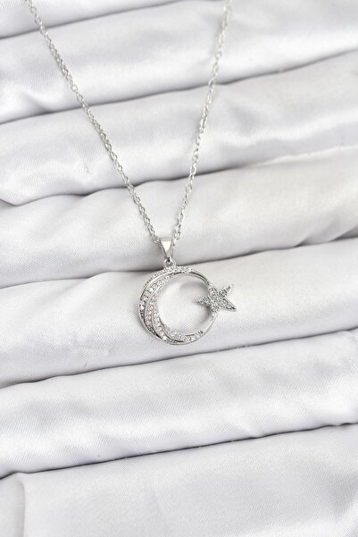 Clariss 316L Steel Chain Silver Color Moon Star Model Zircon Stone Women's Ne...