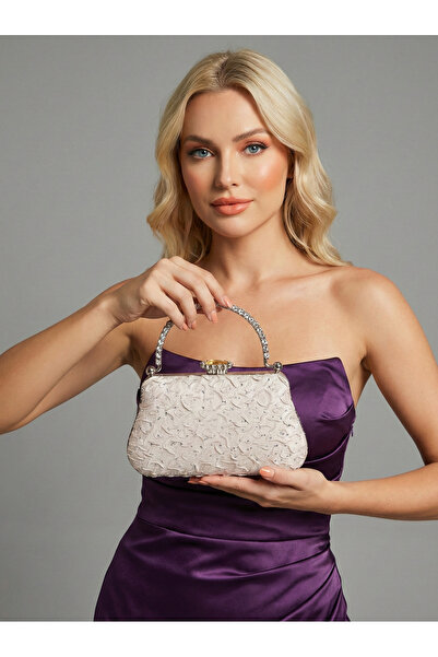 Biçanta Special Design Skin Color Wrinkled Stone Satin Chain Handle Women's E...