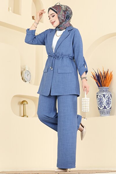 ModaMerve Apolet Detaylı Sofia Takım 5520MP806-MS Mavi