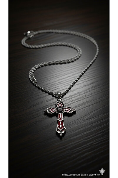 Feron Aksesuar + ZİNCİR HEDİYELİ + UNİSEX Vintage Gotik Haç Kolye Ucu Charm K01