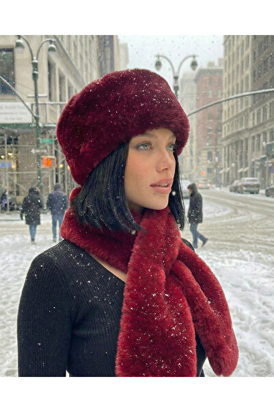 emybox 2’li Peluş Kalpak Atkı Takım – Kadın Kışlık Peluş Şapka ve Boyunluk Se...