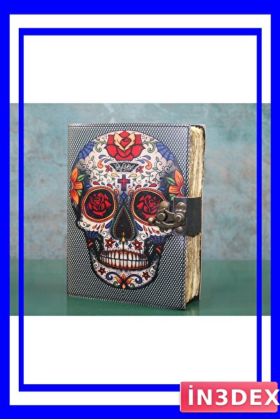 İN3DEX دفتر ملاحظات بنمط جمجمة مع ورود على الطراز المكسيكي مقاس 18x13 سم