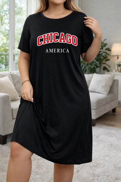 Pink Sky Plus Size Women's Short Sleeve Crew Neck T-Shirt Dress Nightgown