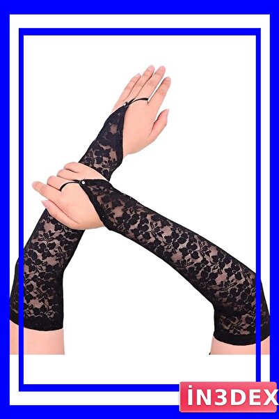 İN3DEX قفازات طويلة من الدانتيل بحزام للأصابع بطول 40 سم، إكسسوار للحفلات