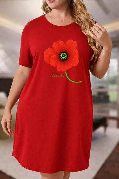 Pink Sky Rochie tricou cu mânecă scurtă pentru femei de mărime mare, cu decol...