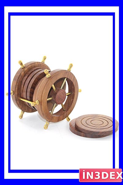 İN3DEX Wooden Coasters Set of 6 with Brass