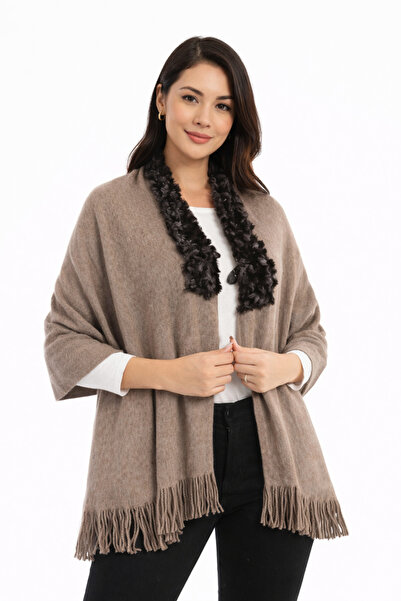 Develioğlu Γυναικείο σάλι ώμου με λεπτομέρεια από γούνα |   Χειμερινό, με φού...