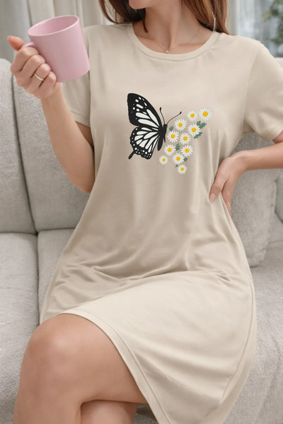 Pink Sky Plus Size Women's Short Sleeve Crew Neck T-Shirt Dress Nightgown